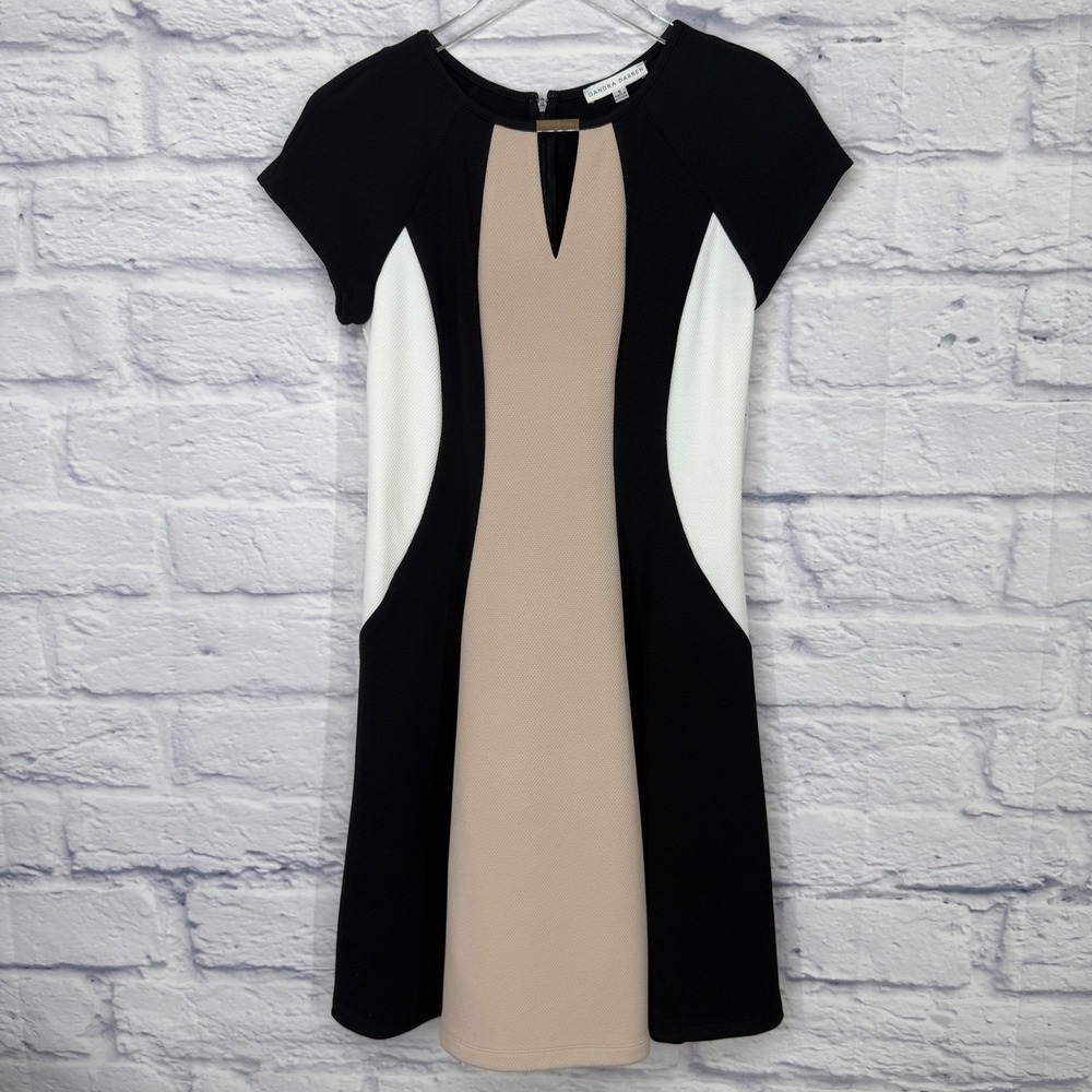 Sandra Darren Colorblock Dress Womens 8 Black Beige White NWT Office Career